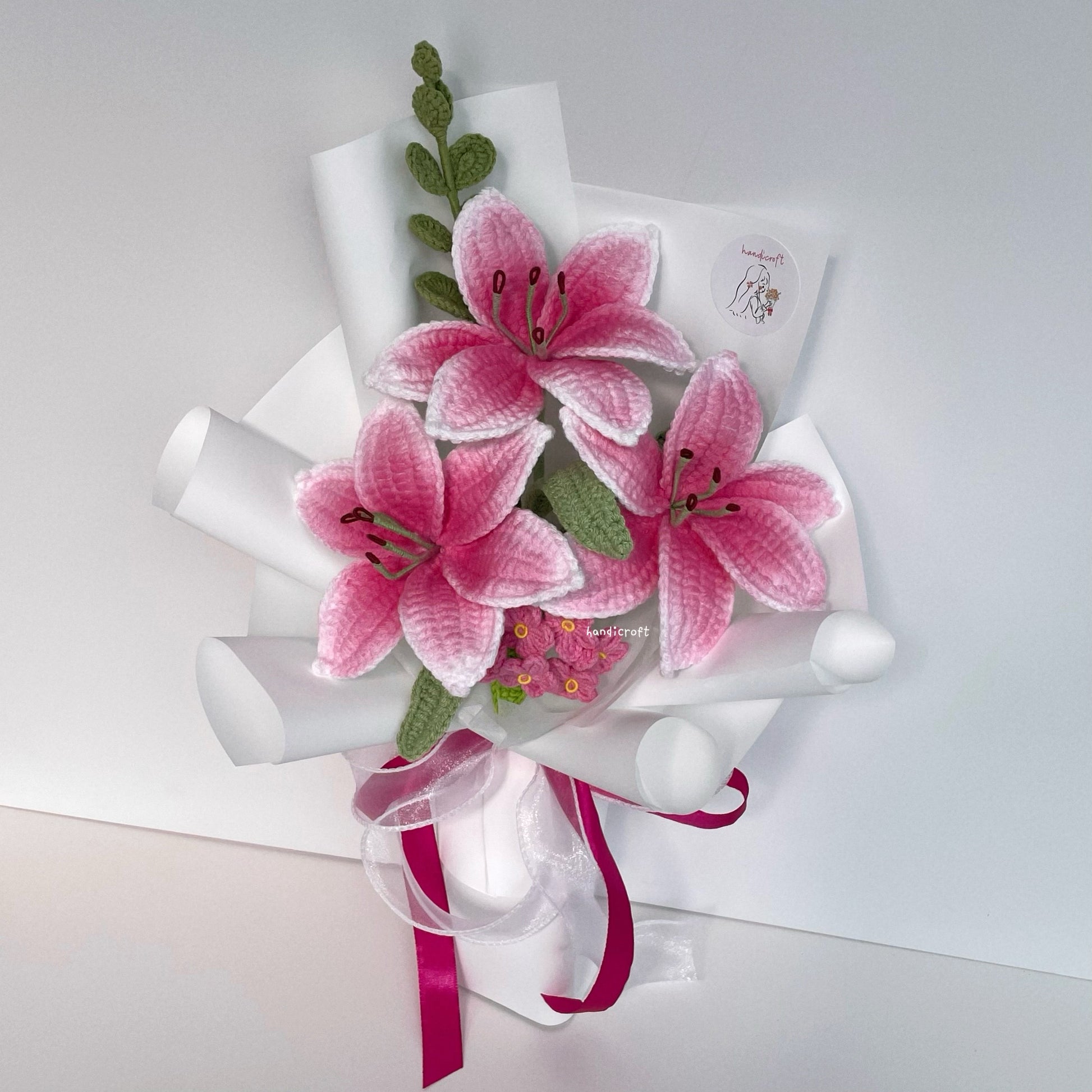 handicroft handmade crochet hot pink lily flower bouquet lily love promise