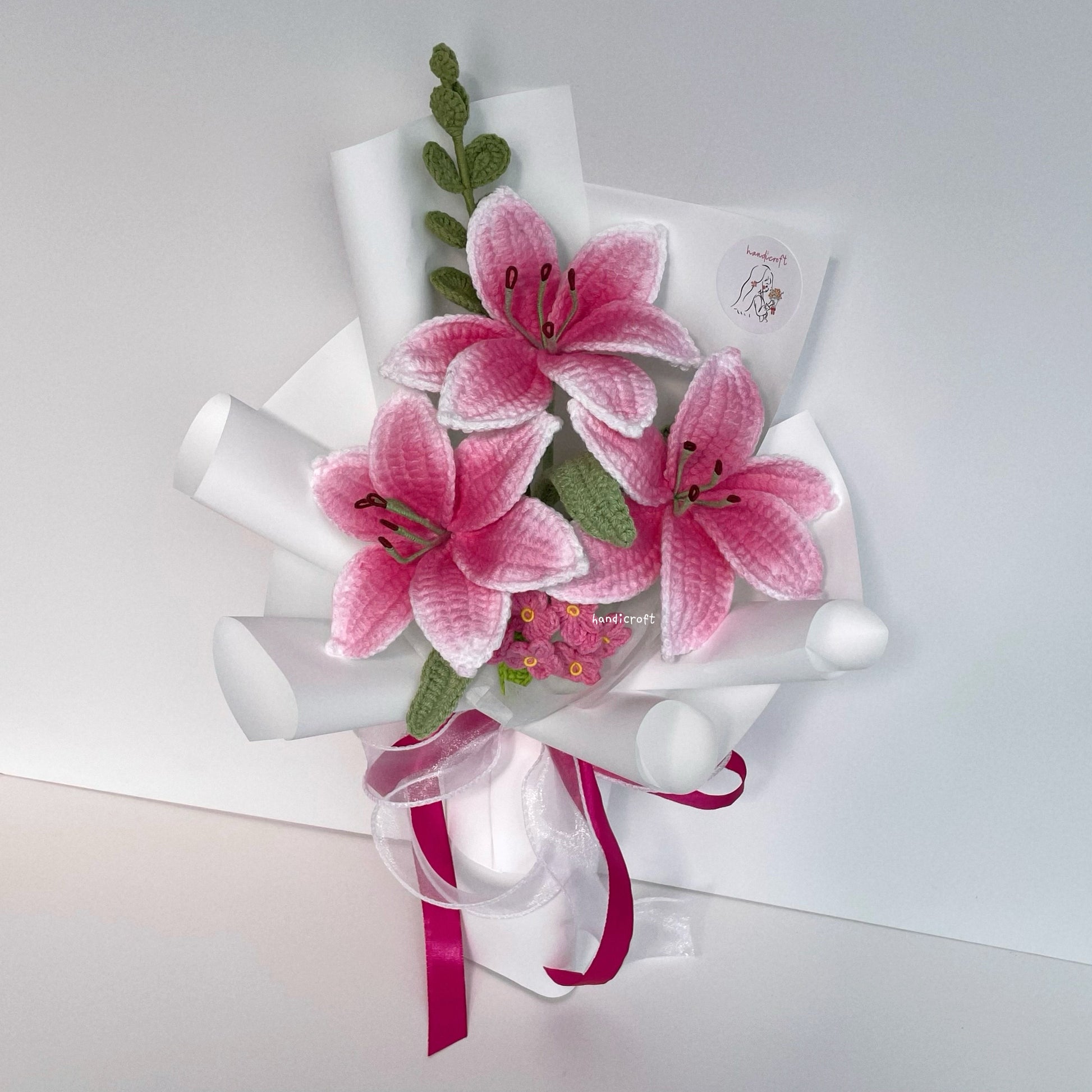 handicroft handmade crochet hot pink lily flower bouquet lily love promise