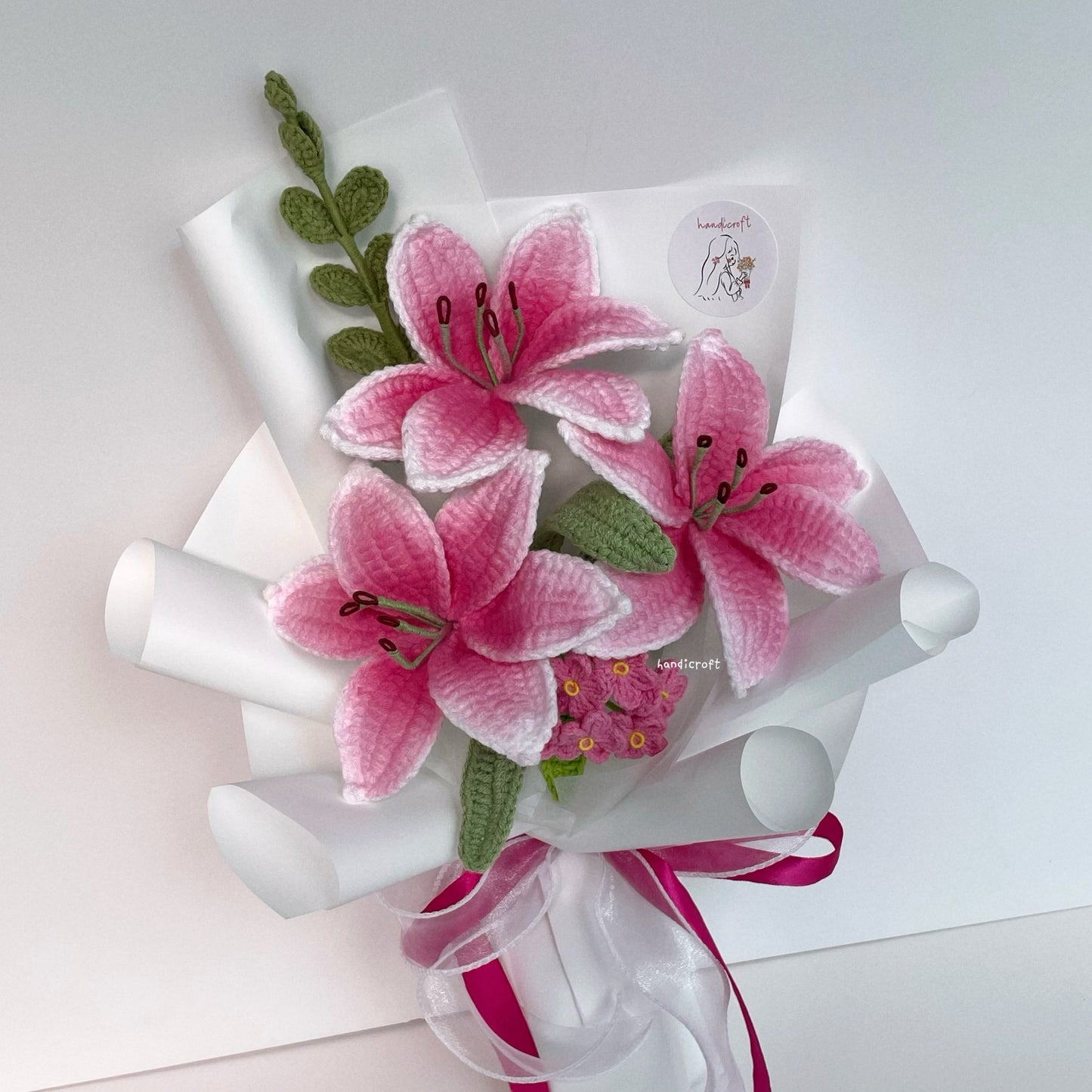 handicroft handmade crochet hot pink lily flower bouquet lily love promise