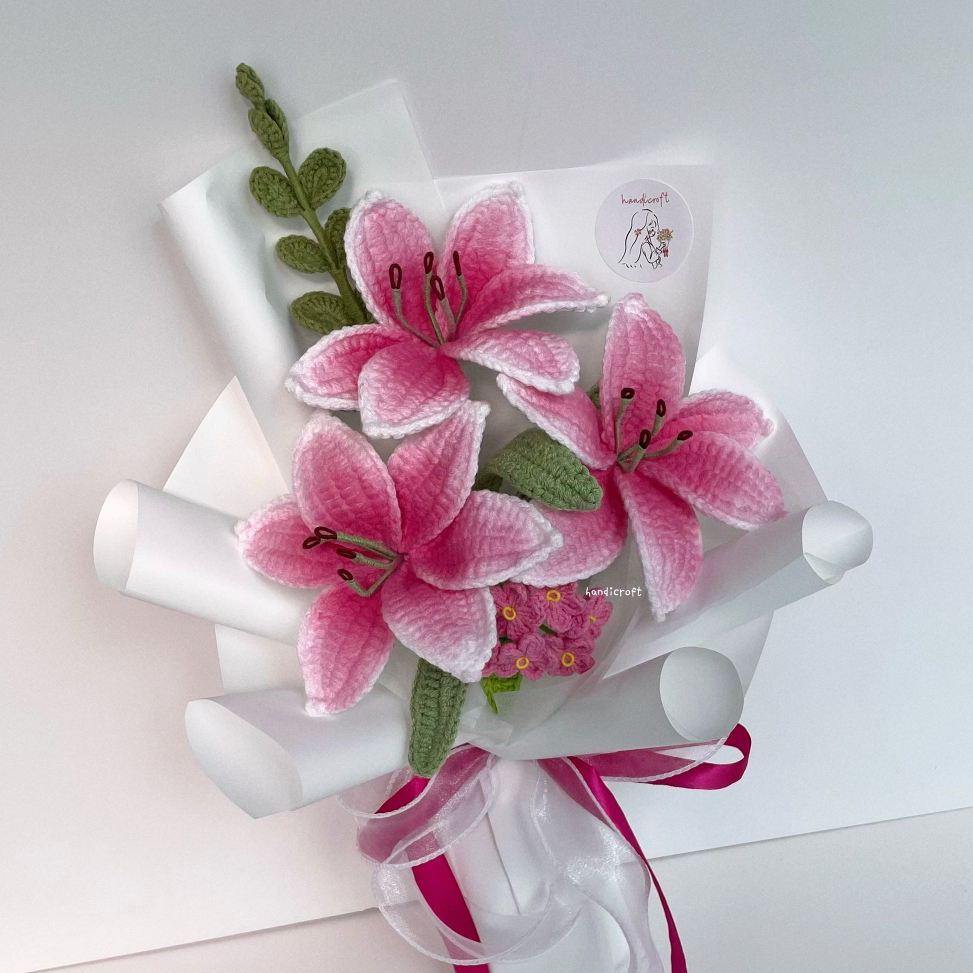 handicroft handmade crochet hot pink lily flower bouquet lily love promise