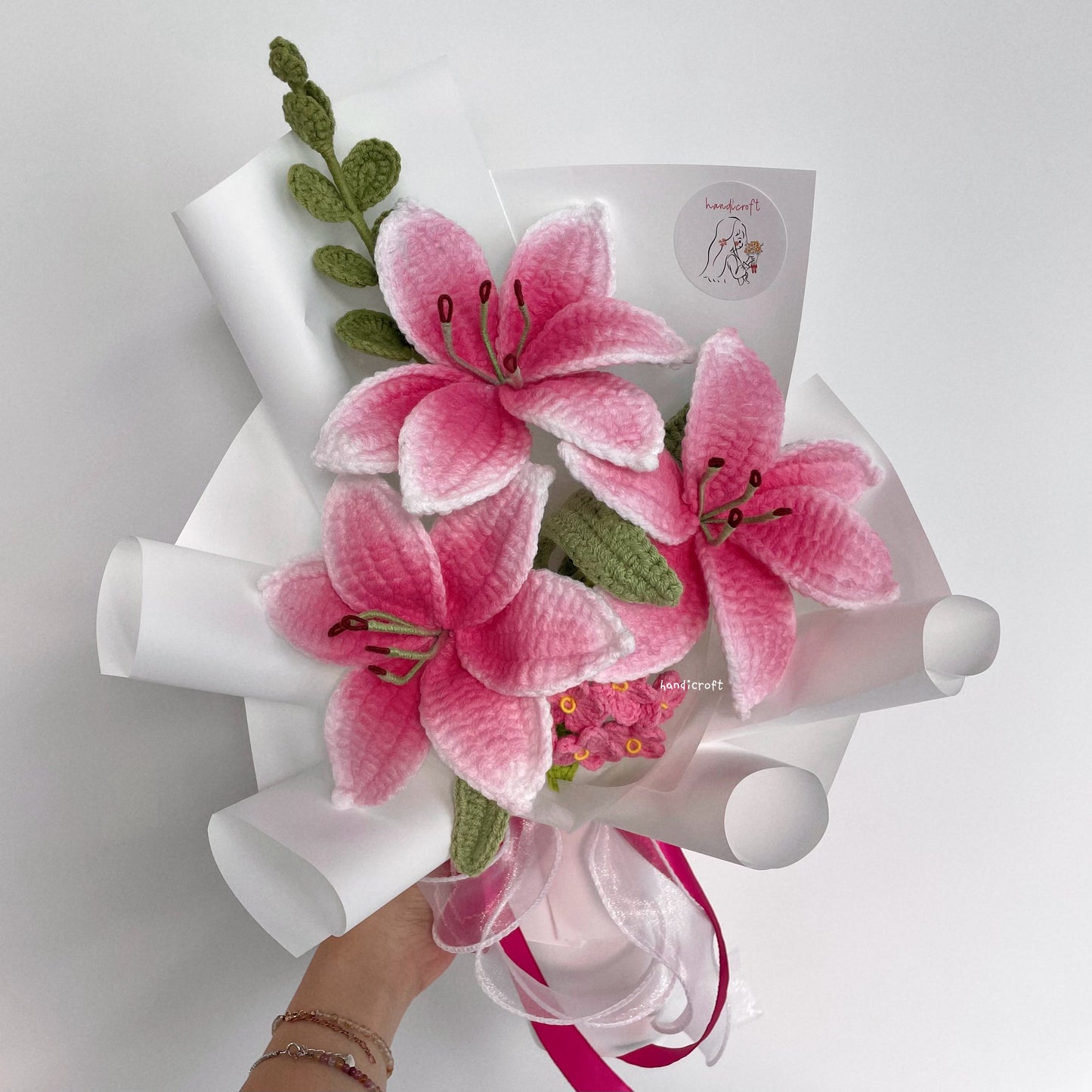 handicroft handmade crochet hot pink lily flower bouquet lily love promise