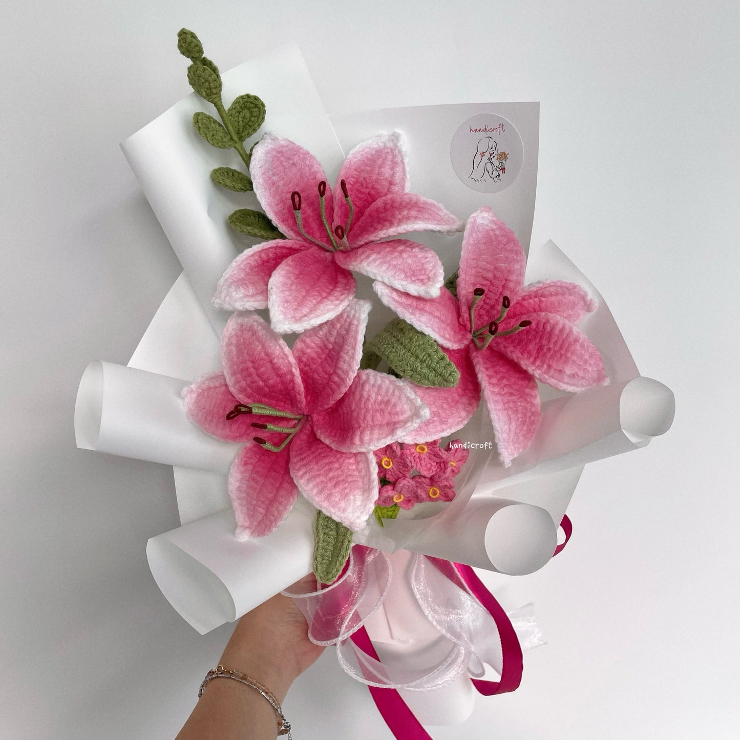 handicroft handmade crochet hot pink lily flower bouquet lily love promise