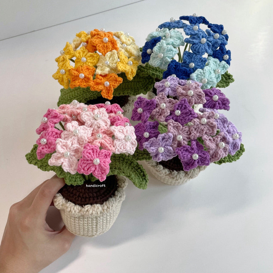 handicroft handmade crochet hydrangea potted plant flower pot 4 colours