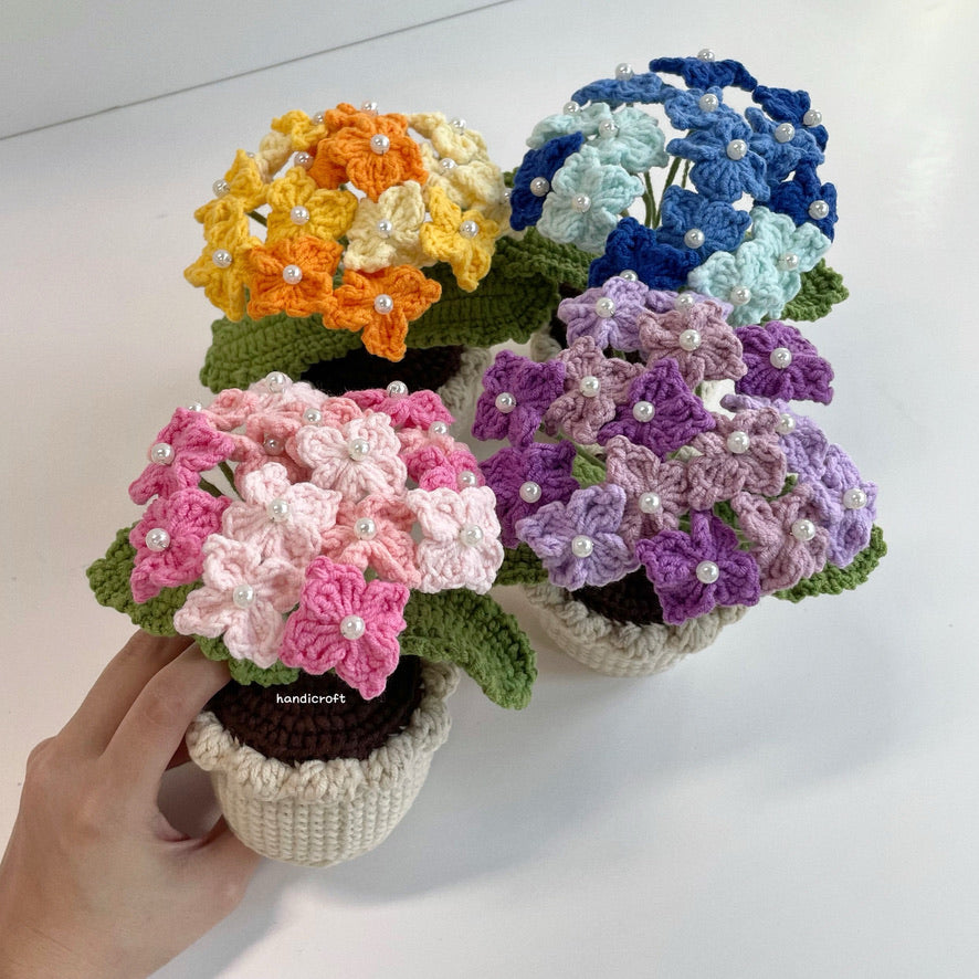 handicroft handmade crochet hydrangea potted plant flower pot 4 colours