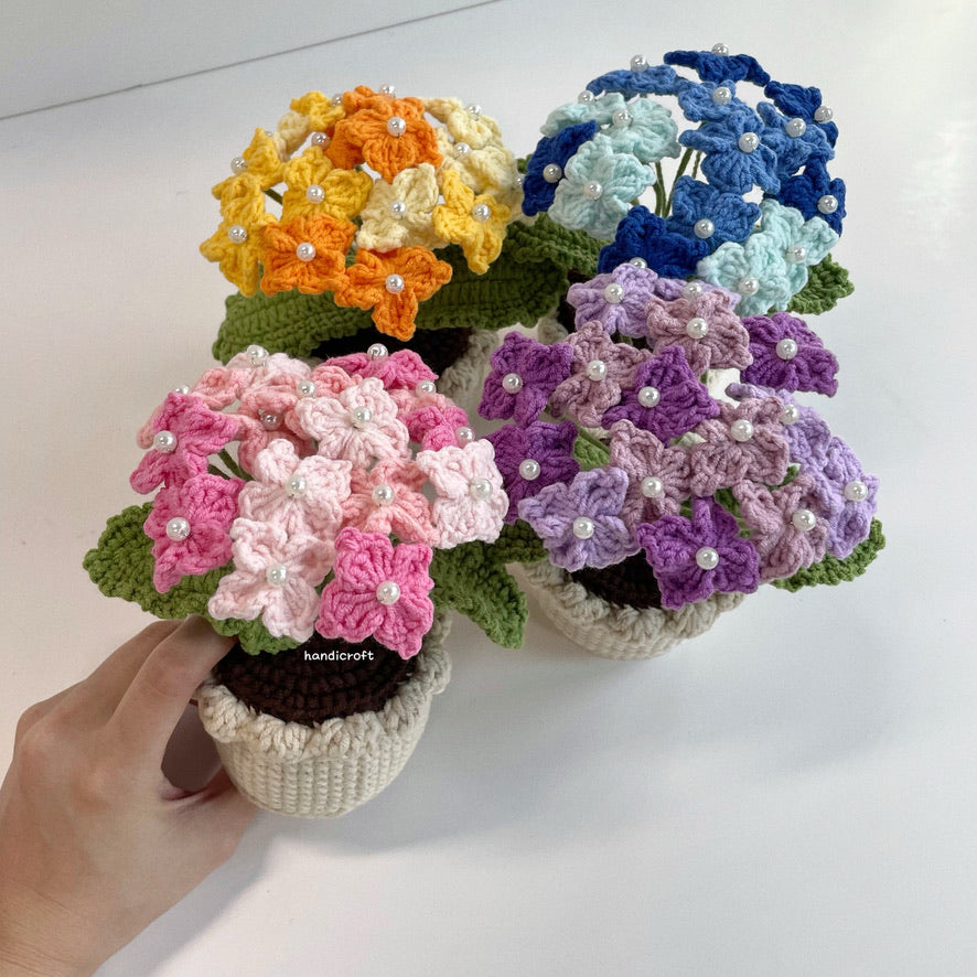 handicroft handmade crochet hydrangea potted plant flower pot 4 colours