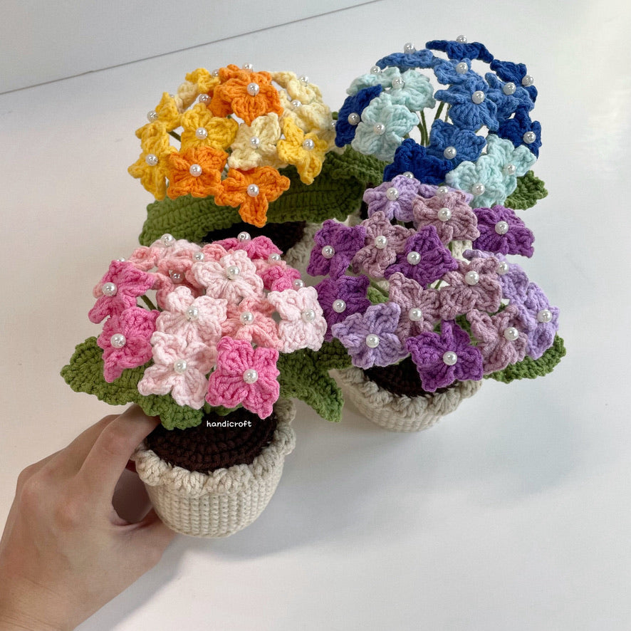 handicroft handmade crochet hydrangea potted plant flower pot 4 colours