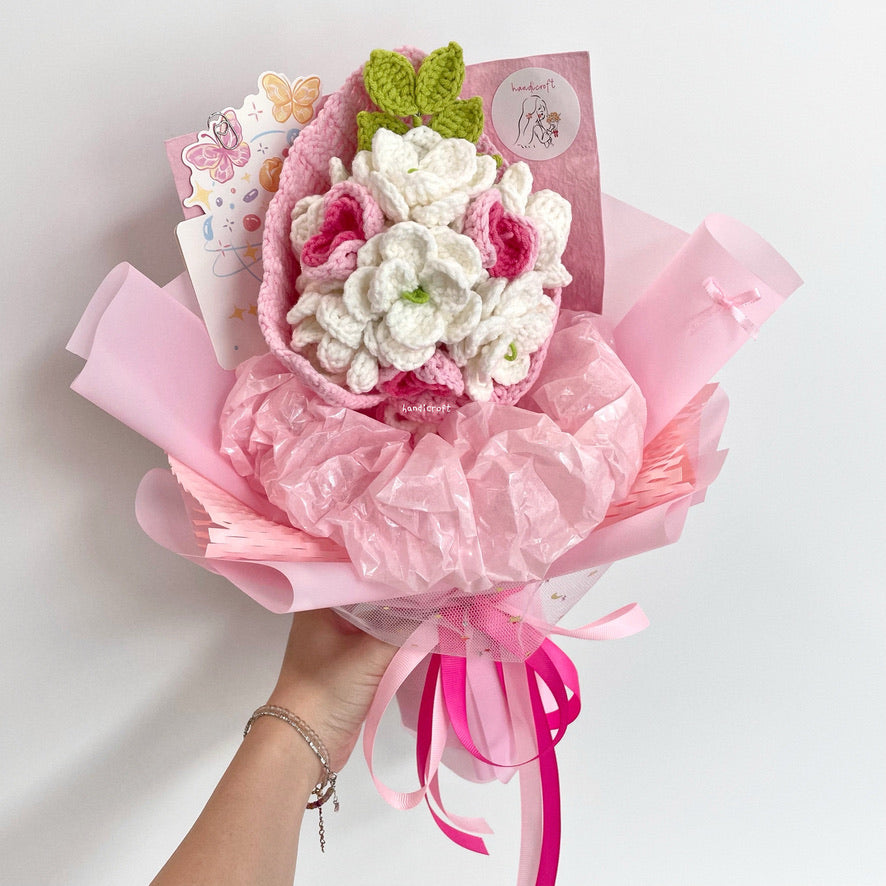 handicroft handmade crochet jasmine flower bouquet jasmine's gentle blush