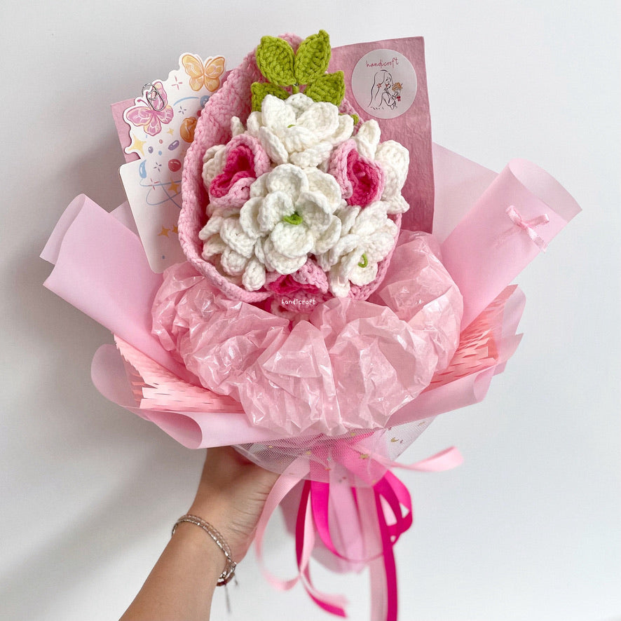 handicroft handmade crochet jasmine flower bouquet jasmine's gentle blush