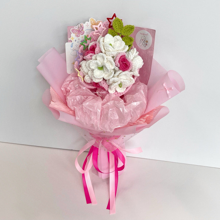 handicroft handmade crochet jasmine flower bouquet jasmine's gentle blush