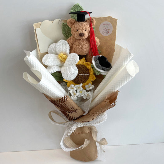 handicroft handmade crochet jellycat-inspired bartholomew bear flower bouquet beary loved