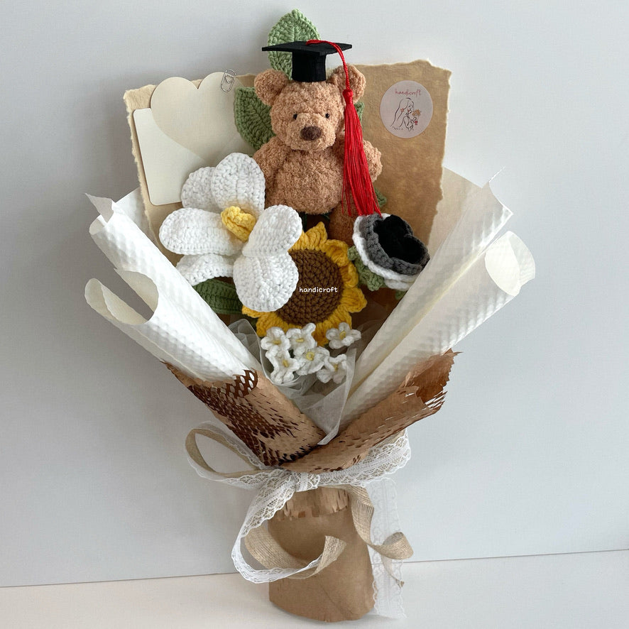 handicroft handmade crochet jellycat-inspired bartholomew bear flower bouquet beary loved