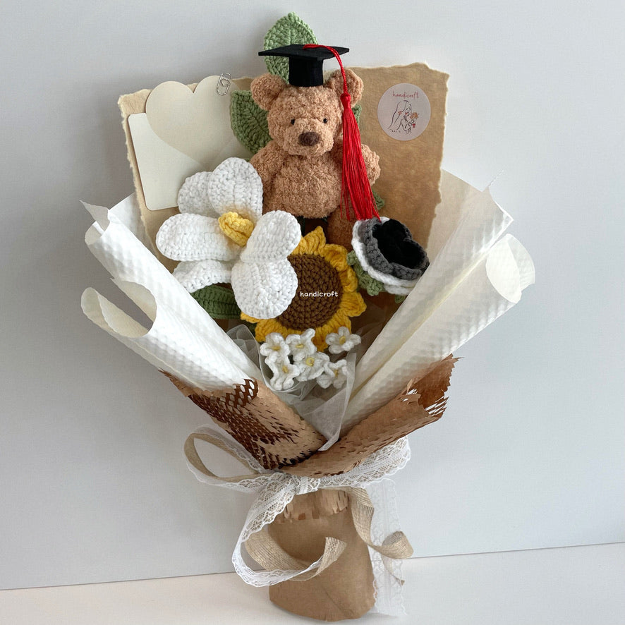 handicroft handmade crochet jellycat-inspired bartholomew bear flower bouquet beary loved
