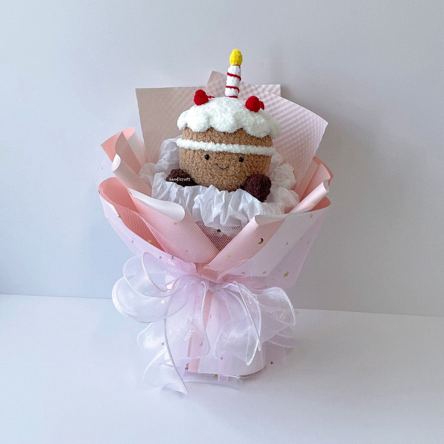 handicroft handmade crochet jellycat inspired cake flower bouquet