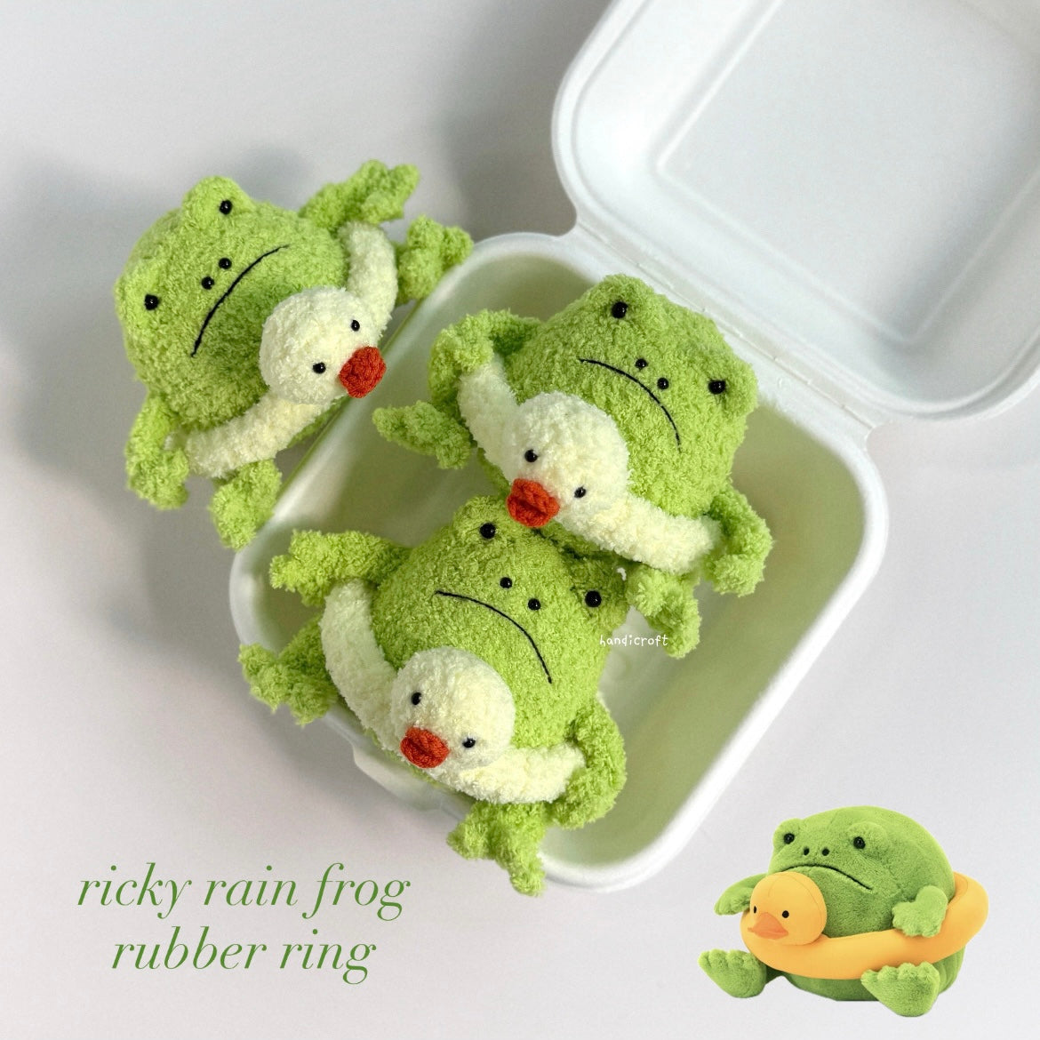 handicroft handmade crochet jellycat inspired ricky rain frog rubber ring amigurumi