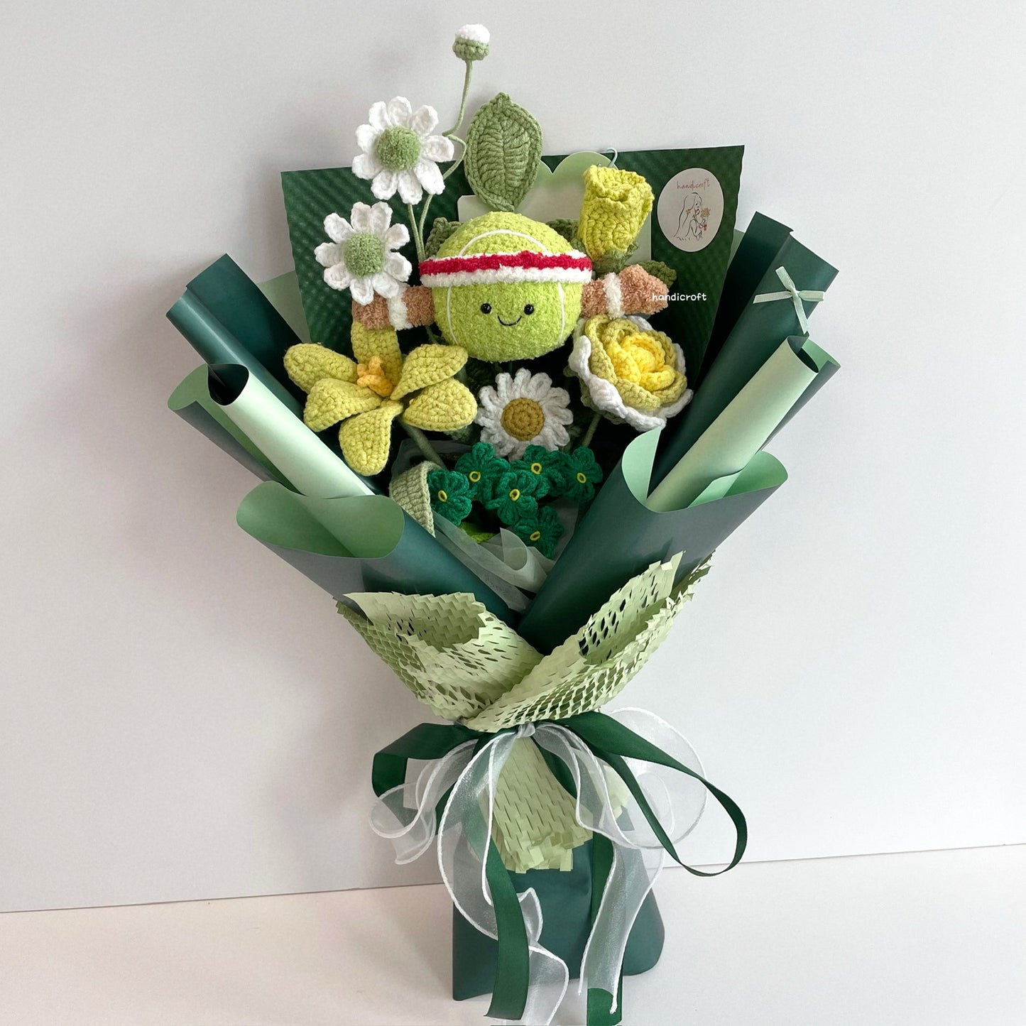 handicroft handmade crochet jellycat inspired tennis ball flower bouquet match point blooms