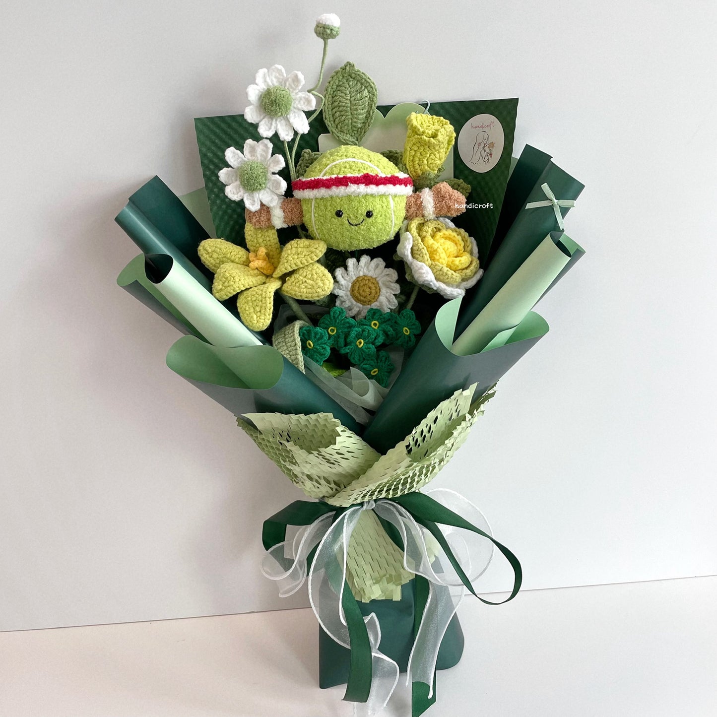 handicroft handmade crochet jellycat inspired tennis ball flower bouquet match point blooms