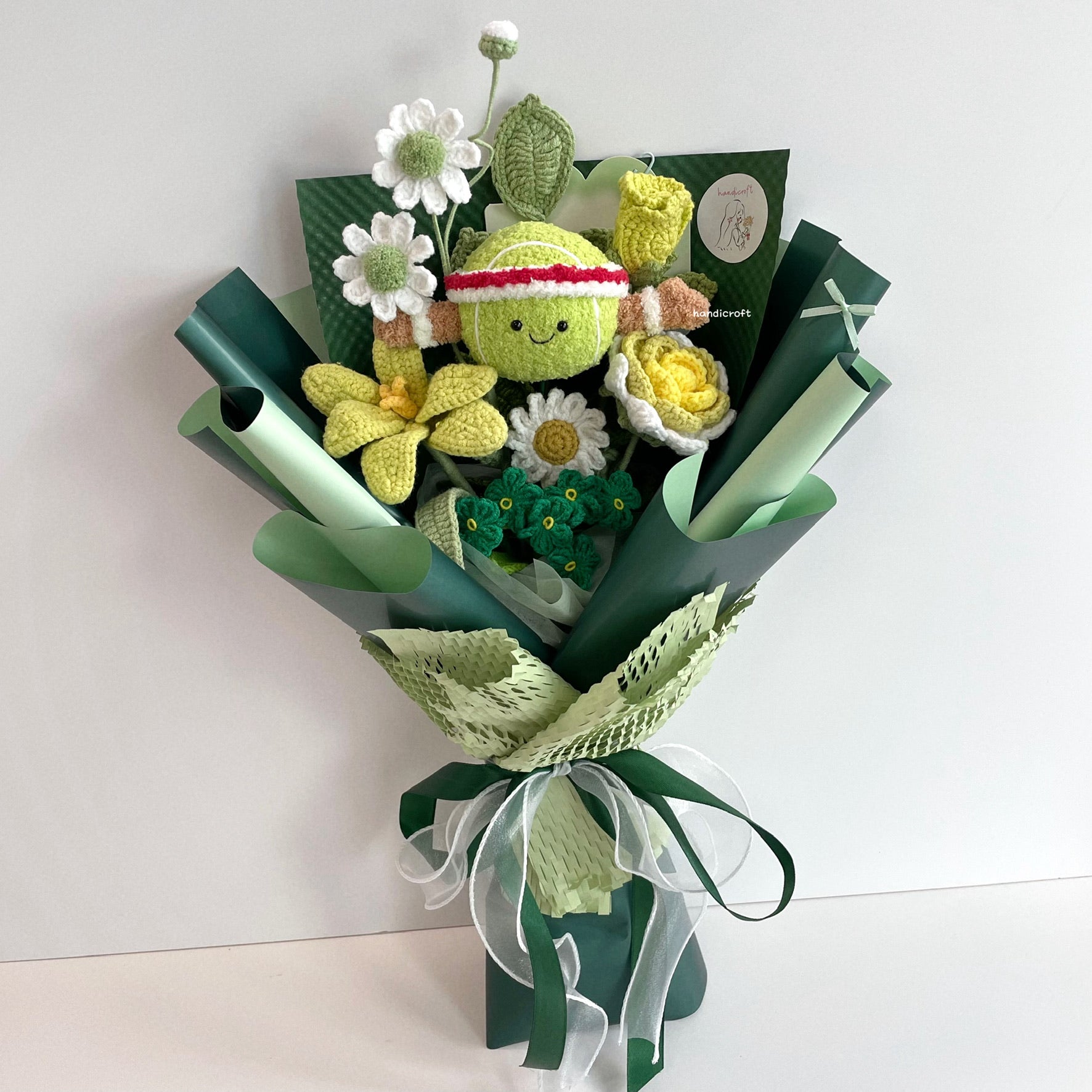 handicroft handmade crochet jellycat inspired tennis ball flower bouquet match point blooms