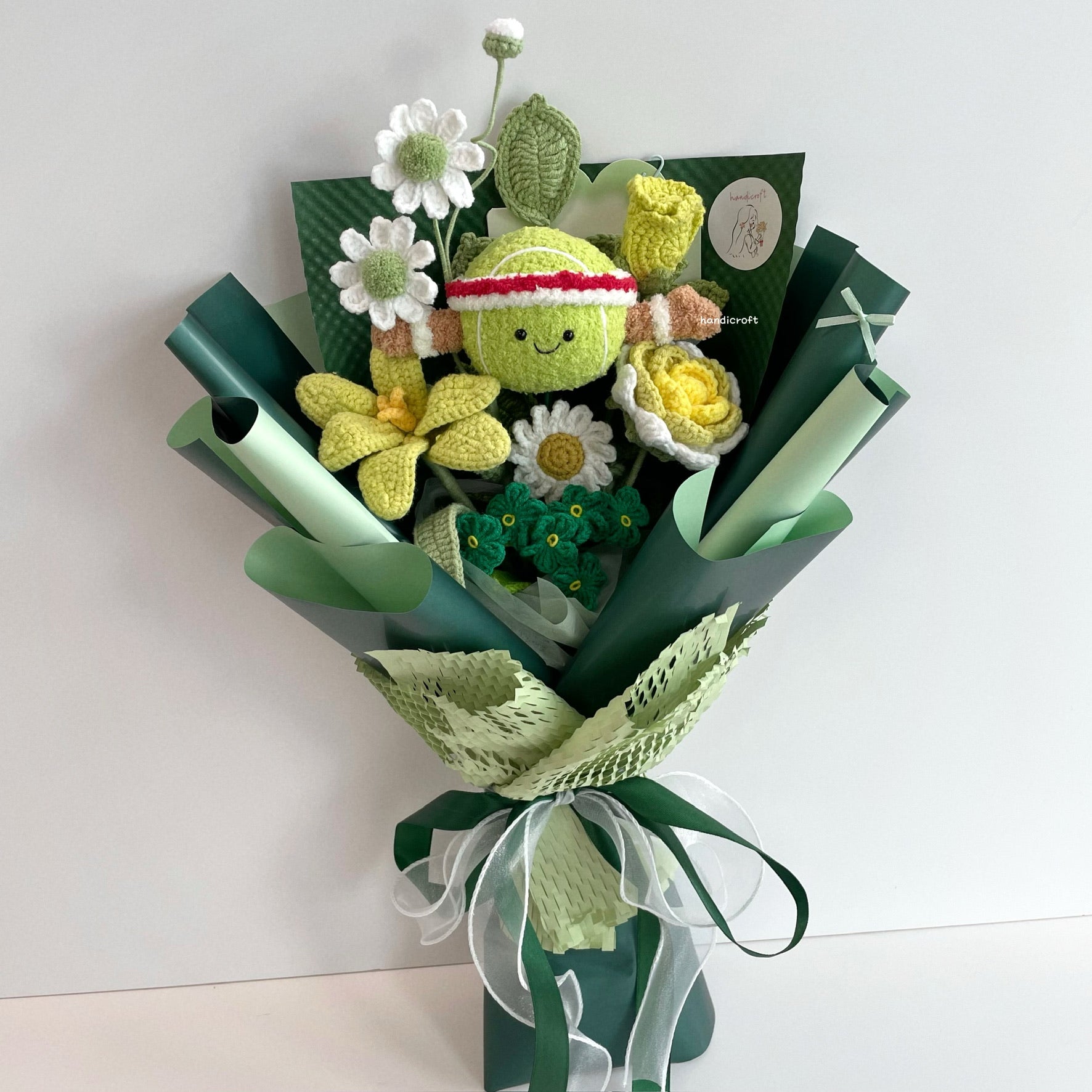 handicroft handmade crochet jellycat inspired tennis ball flower bouquet match point blooms