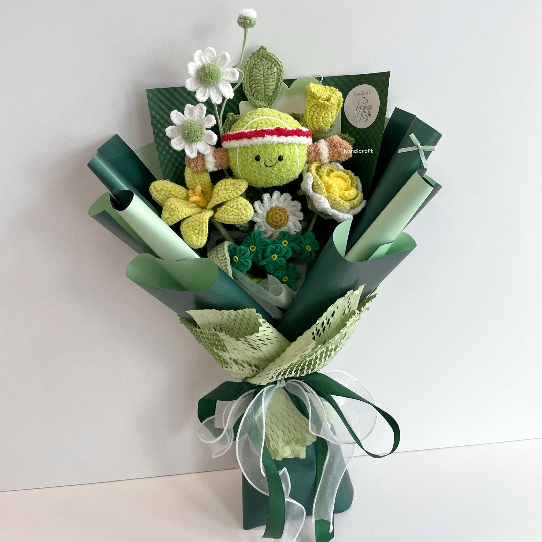 handicroft handmade crochet jellycat inspired tennis ball flower bouquet match point blooms