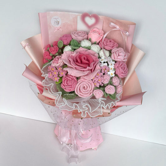 handicroft handmade crochet jumbo flower bouquet in love's garden pink