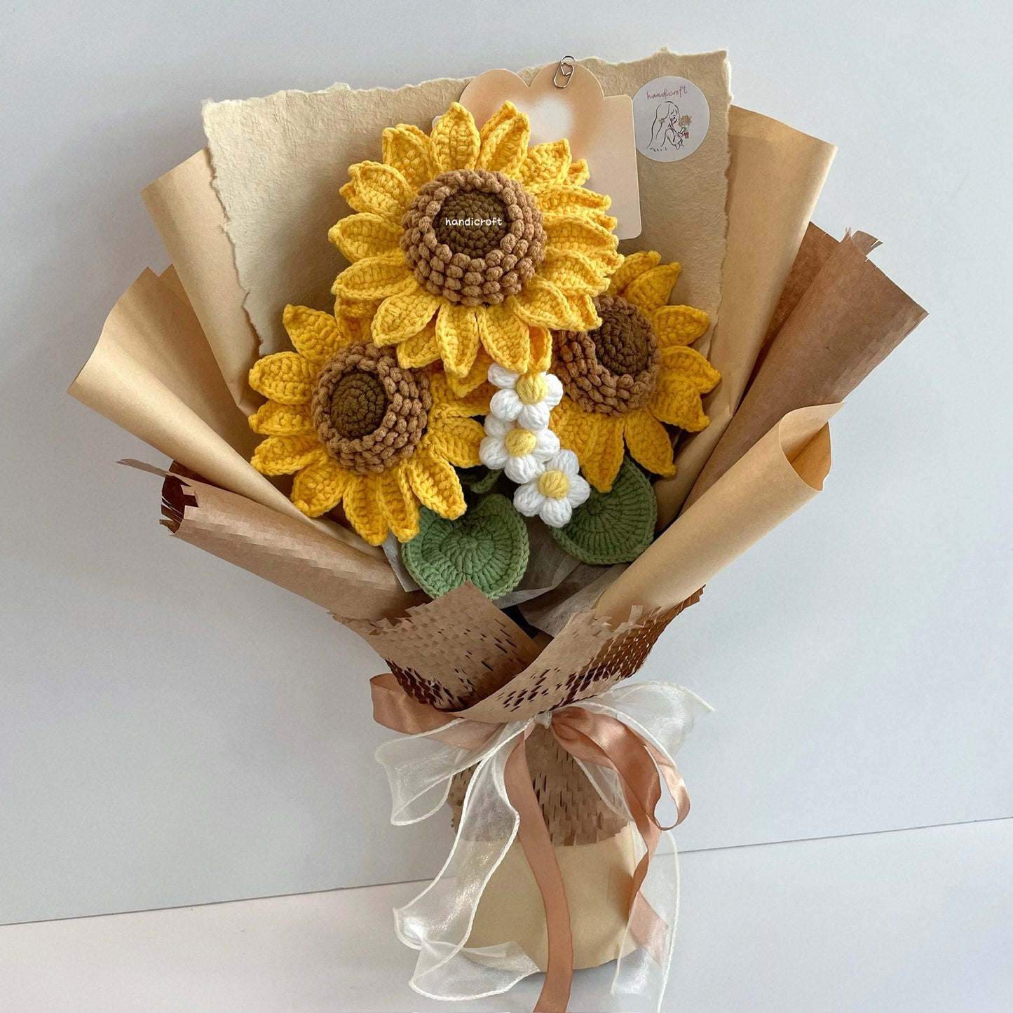 handicroft handmade crochet jumbo sunflower bouquet sunlit trio