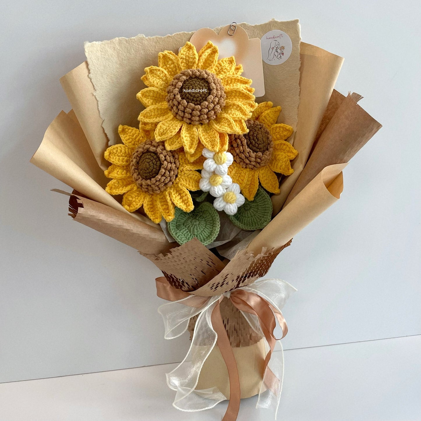 handicroft handmade crochet jumbo sunflower bouquet sunlit trio