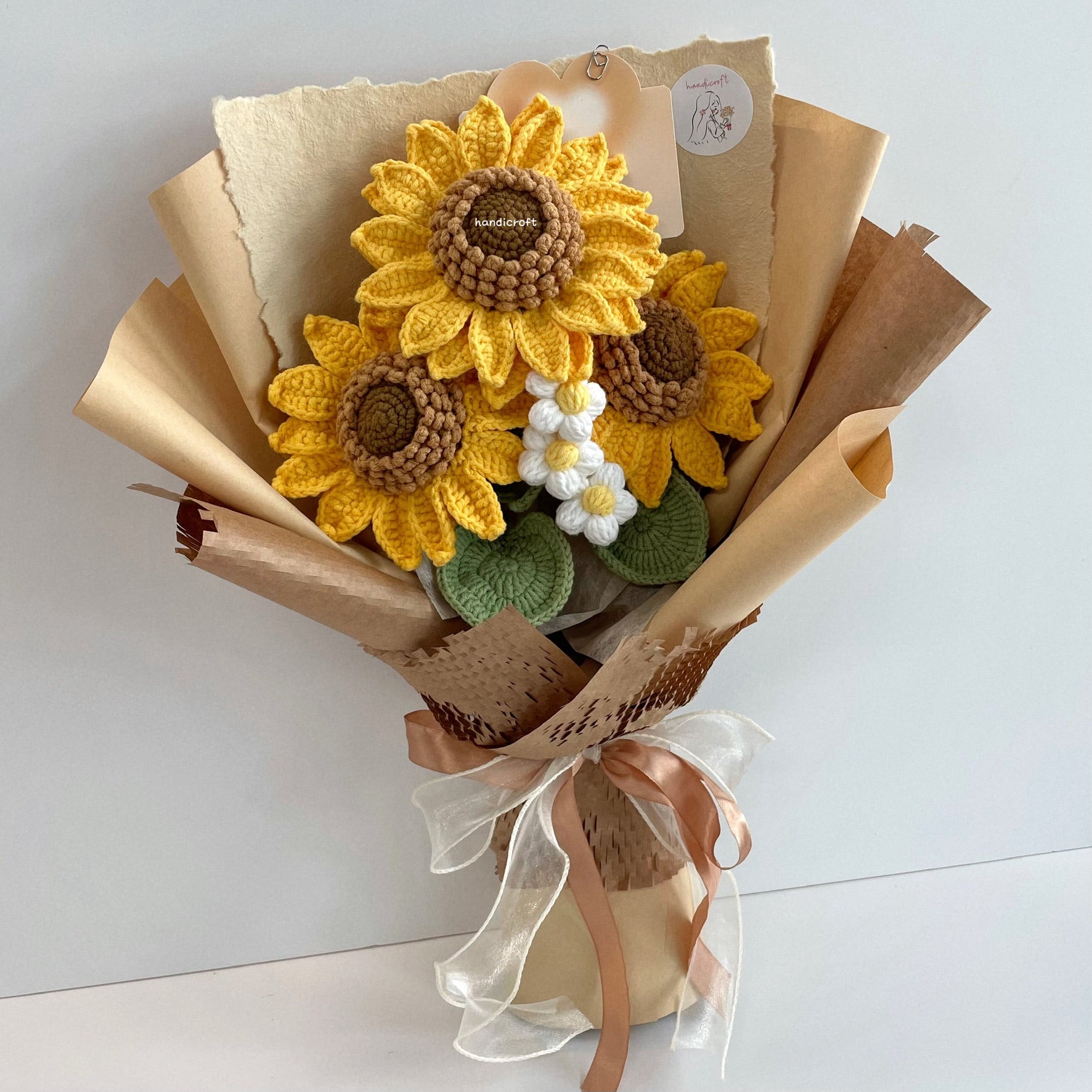 handicroft handmade crochet jumbo sunflower bouquet sunlit trio