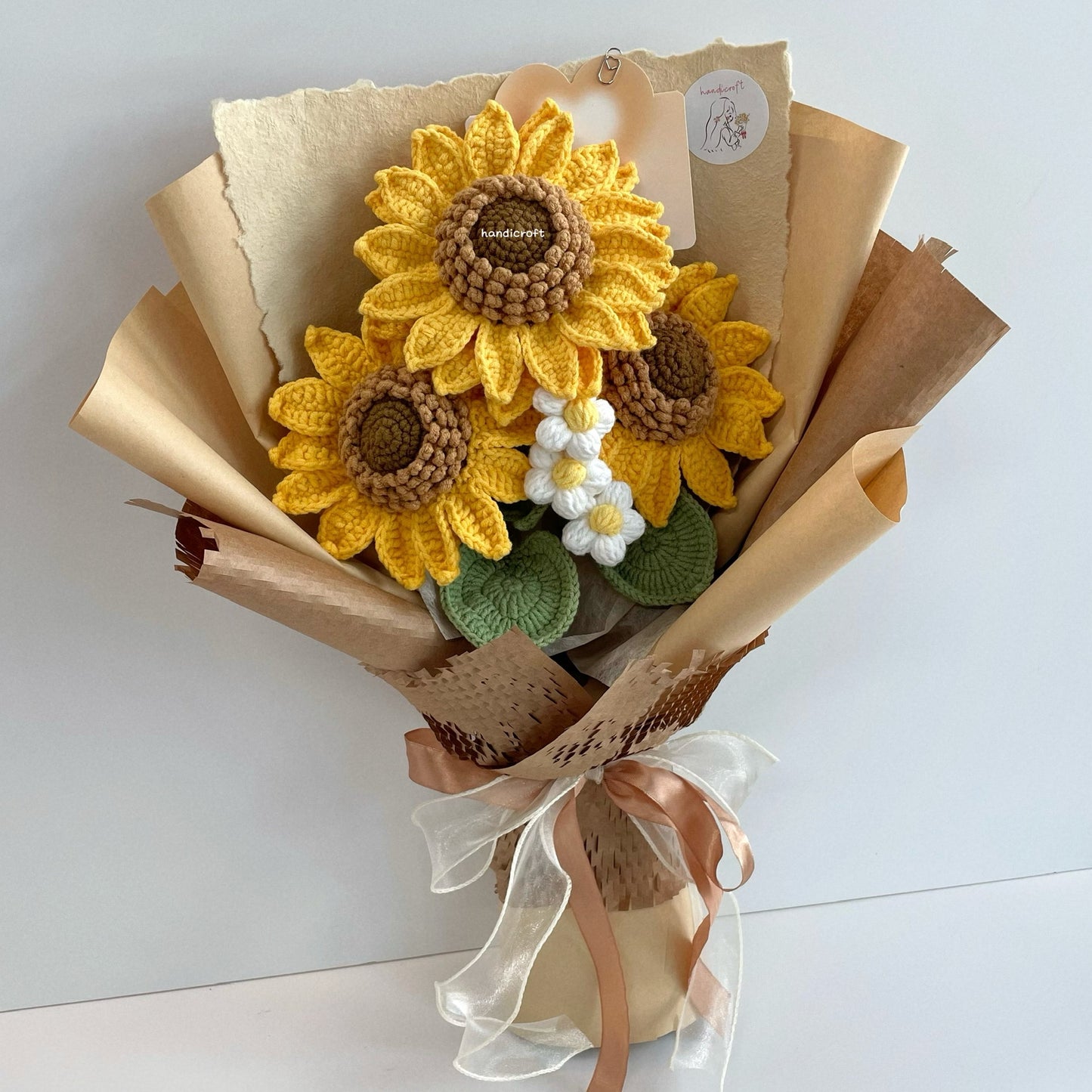 handicroft handmade crochet jumbo sunflower bouquet sunlit trio