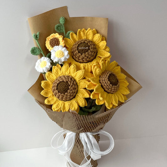 handicroft handmade crochet jumbo sunflower bouquet three big cheers