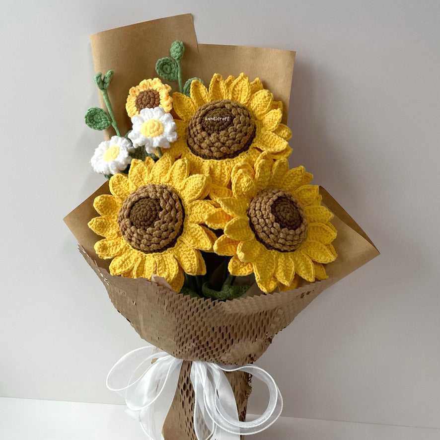 handicroft handmade crochet jumbo sunflower bouquet three big cheers