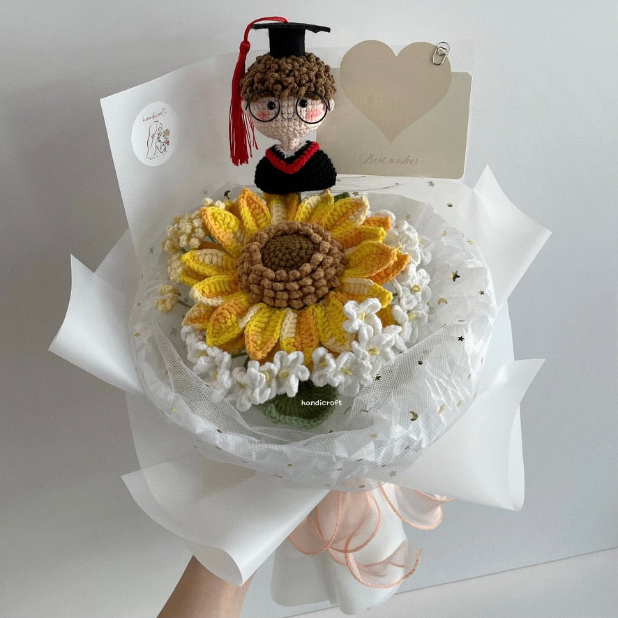 handicroft handmade crochet jumbo sunflower flower bouquet sunshine & dreams