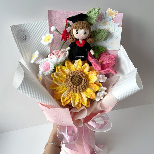 handicroft handmade crochet jumbo sunflower graduation bouquet steps & stories