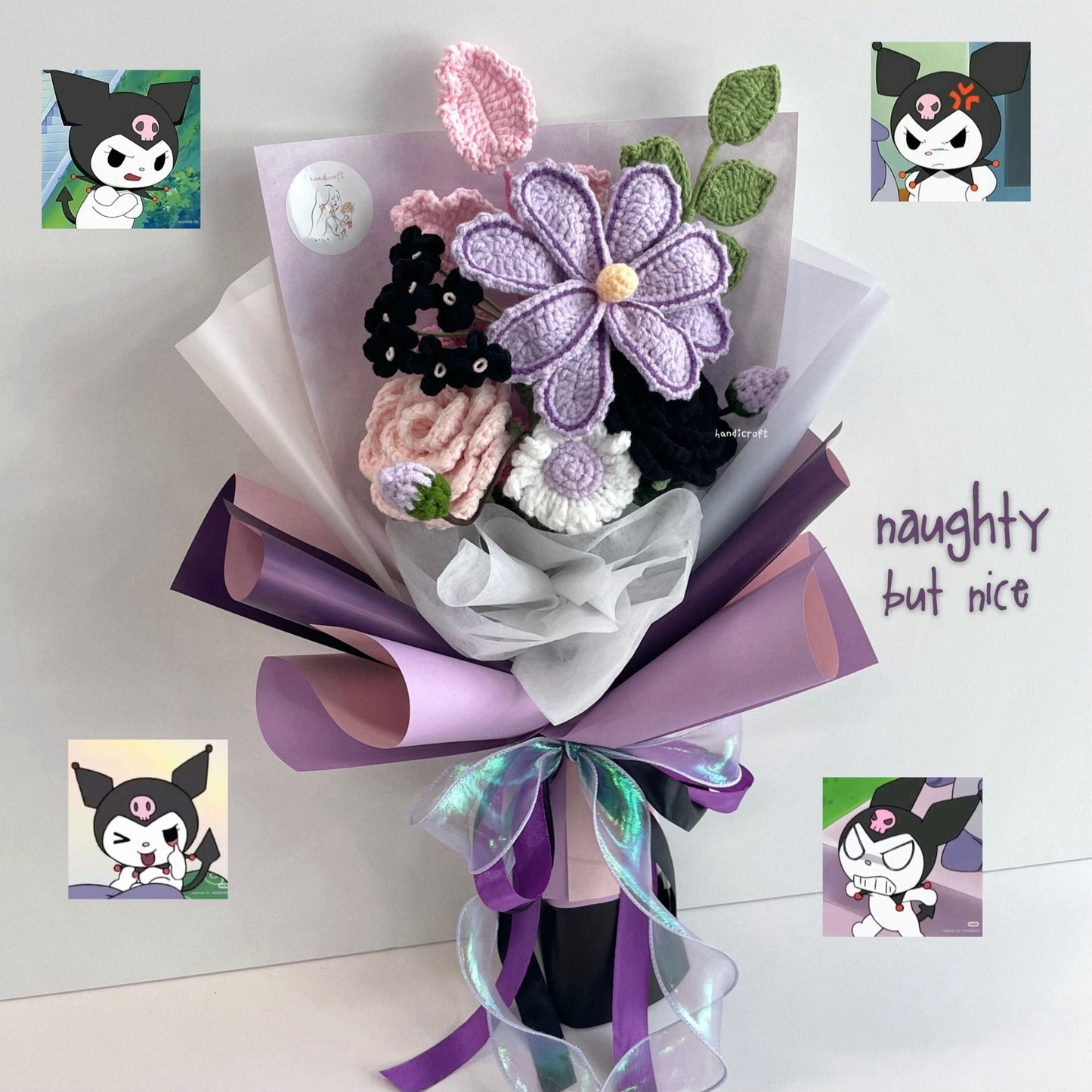 handicroft handmade crochet kuromi inspired flower bouquet naughty but nice