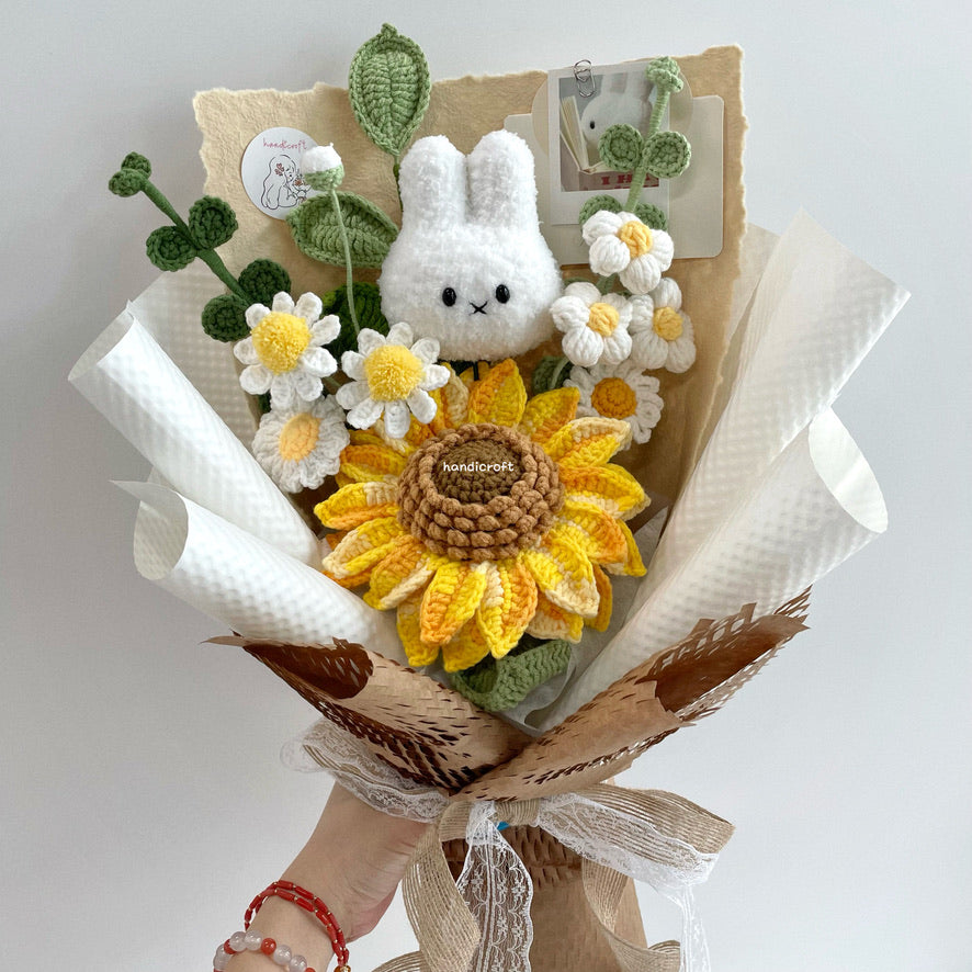 handicroft handmade crochet miffy jumbo sunflower flower bouquet miffy's sunshine