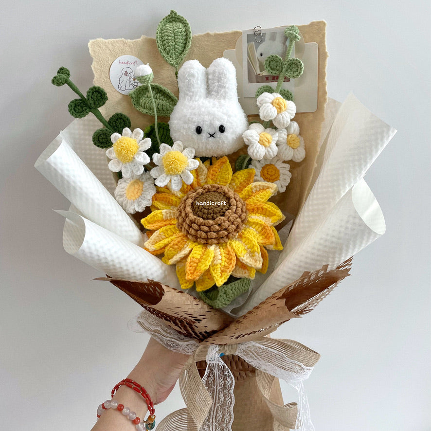 handicroft handmade crochet miffy jumbo sunflower flower bouquet miffy's sunshine