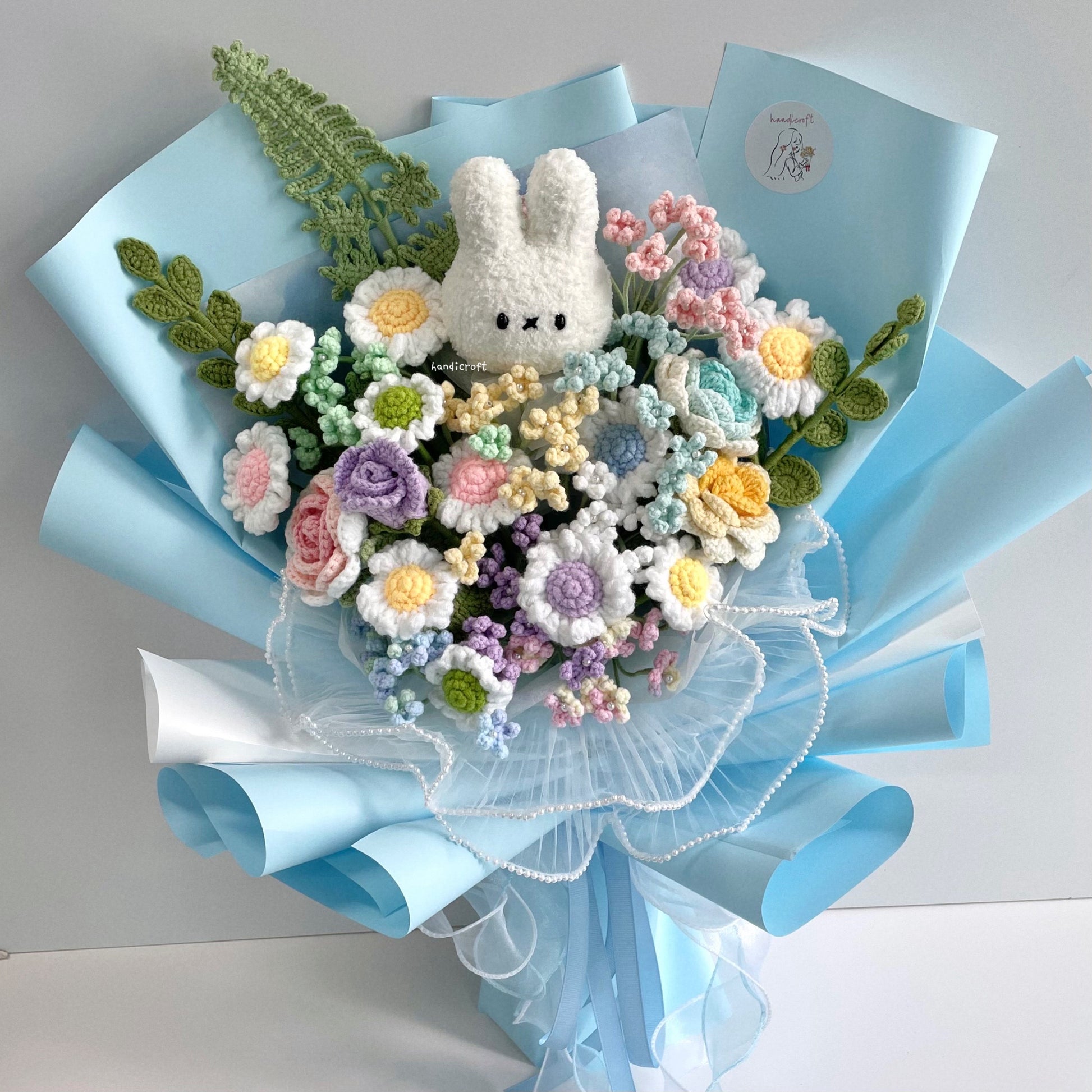 handicroft handmade crochet miffy pastel flower bouquet miffy's daisy daydream
