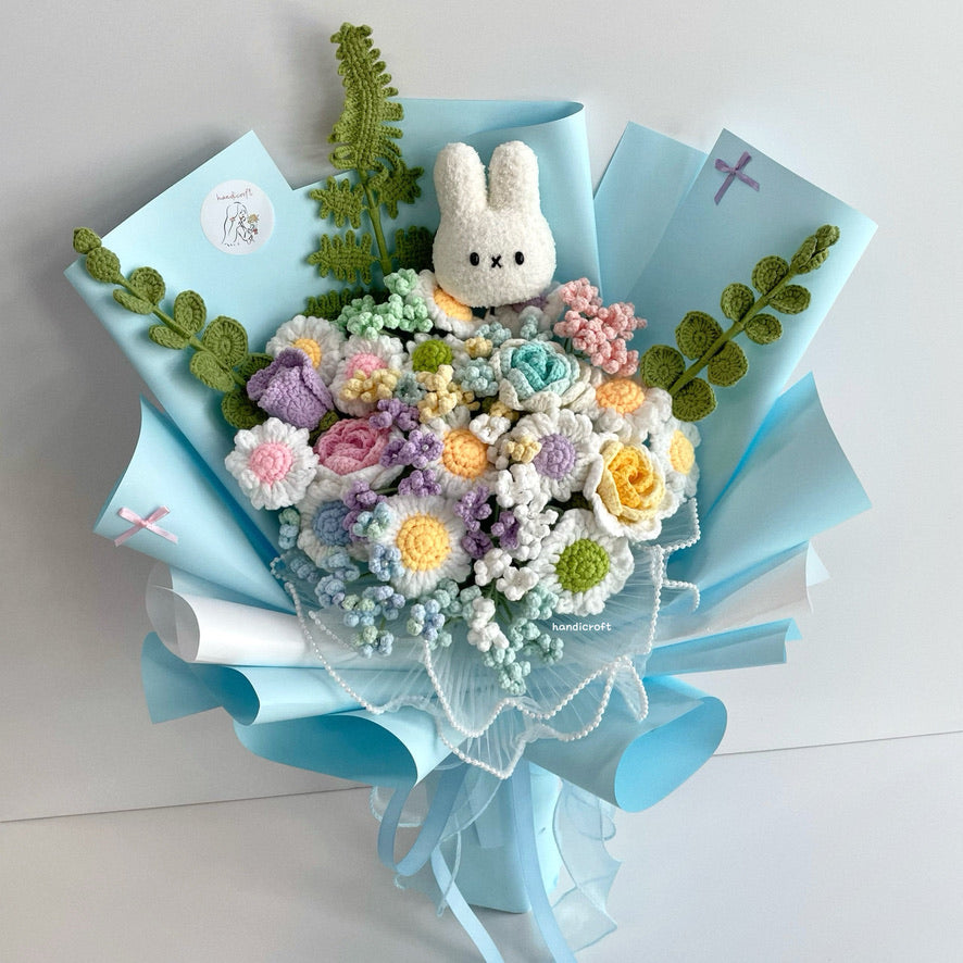 handicroft handmade crochet miffy pastel flower bouquet miffy's daisy daydream