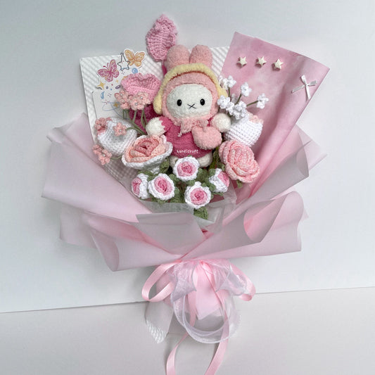 handicroft handmade crochet miffy pastel pink and white flower bouquet miffy's blush garden A