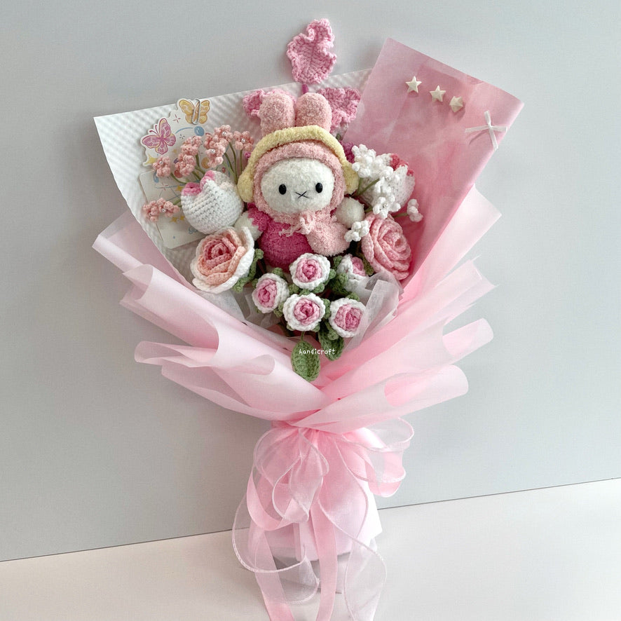 handicroft handmade crochet miffy pastel pink and white flower bouquet miffy's blush garden A