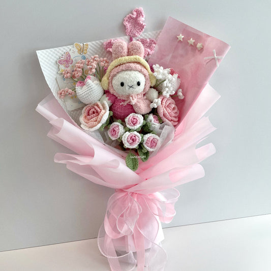 handicroft handmade crochet miffy pastel pink and white flower bouquet miffy's blush garden A