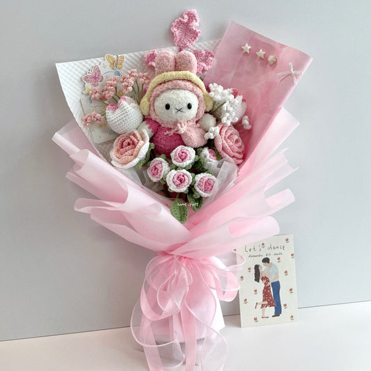 handicroft handmade crochet miffy pastel pink and white flower bouquet miffy's blush garden A