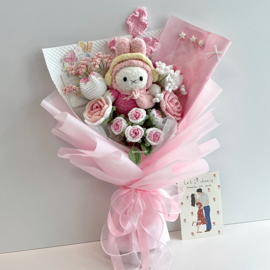 handicroft handmade crochet miffy pastel pink and white flower bouquet miffy's blush garden A