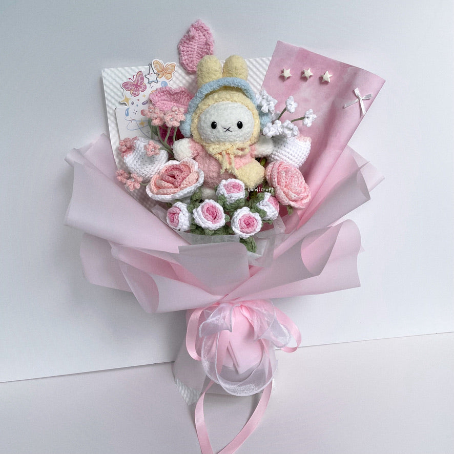 handicroft handmade crochet miffy pastel pink and white flower bouquet miffy's blush garden B