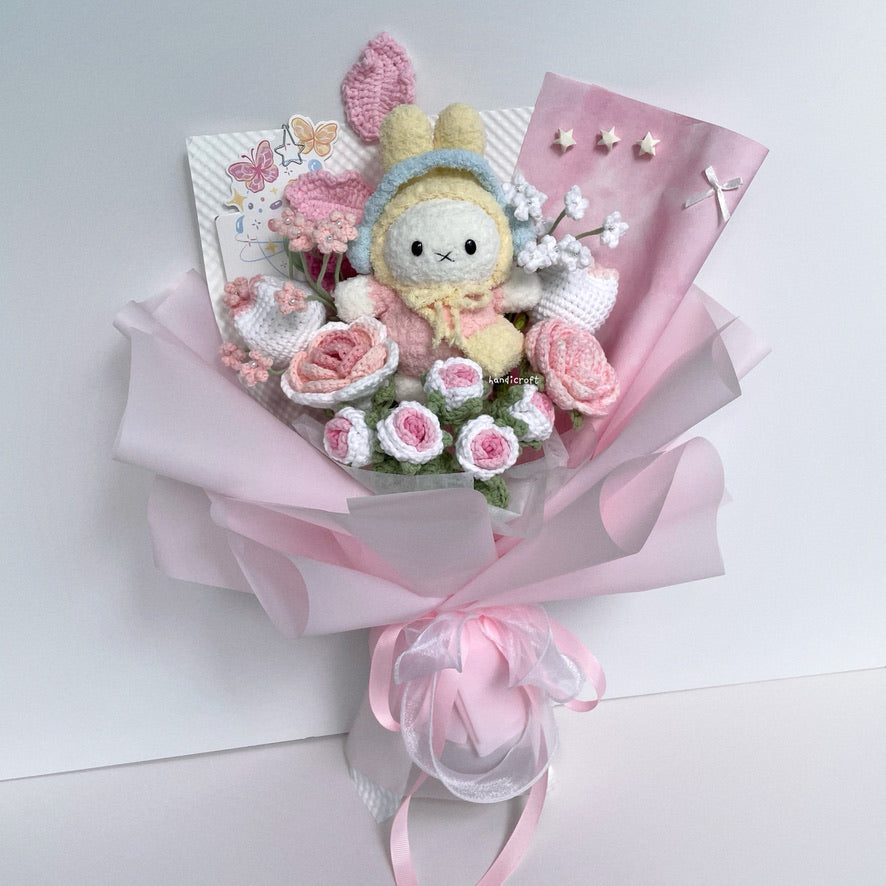 handicroft handmade crochet miffy pastel pink and white flower bouquet miffy's blush garden B