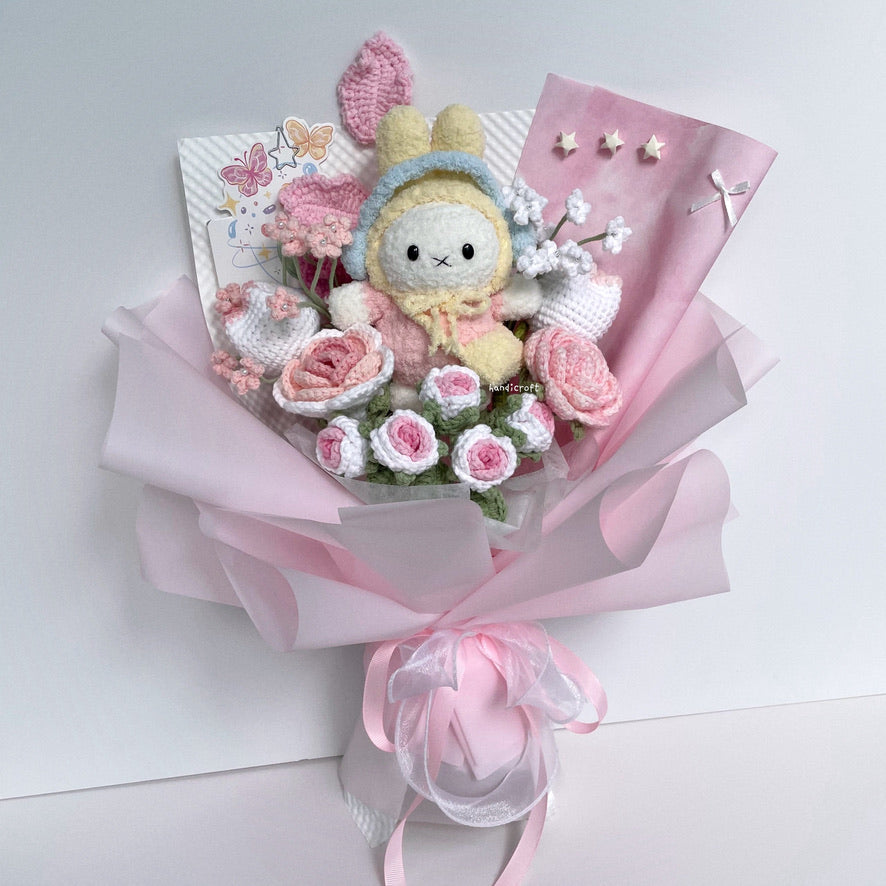 handicroft handmade crochet miffy pastel pink and white flower bouquet miffy's blush garden B