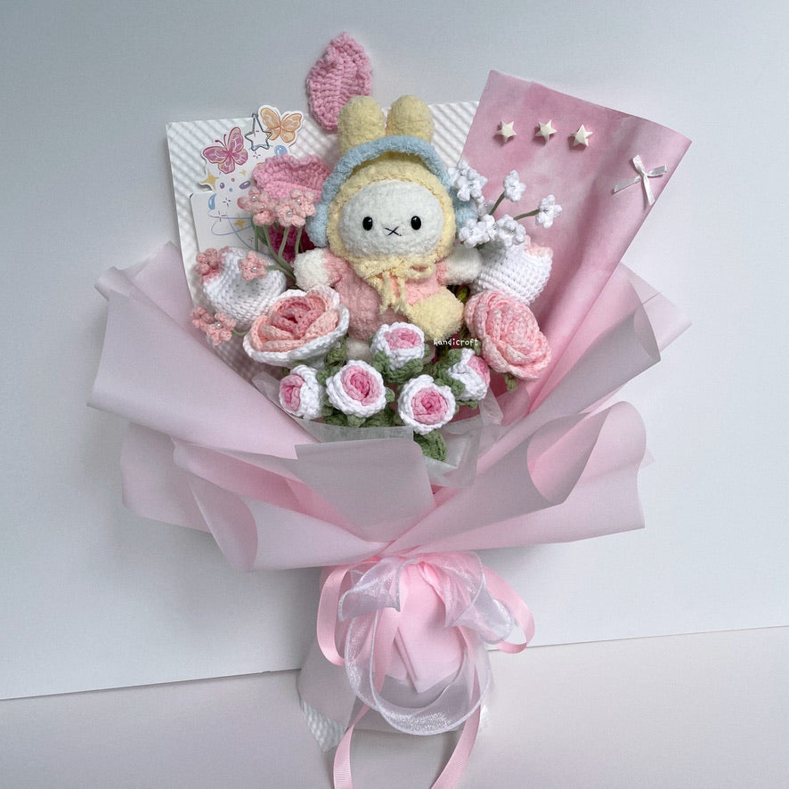 handicroft handmade crochet miffy pastel pink and white flower bouquet miffy's blush garden B