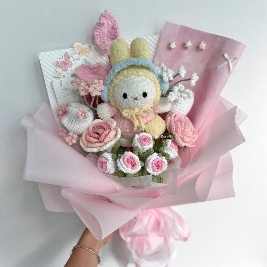 handicroft handmade crochet miffy pastel pink and white flower bouquet miffy's blush garden B