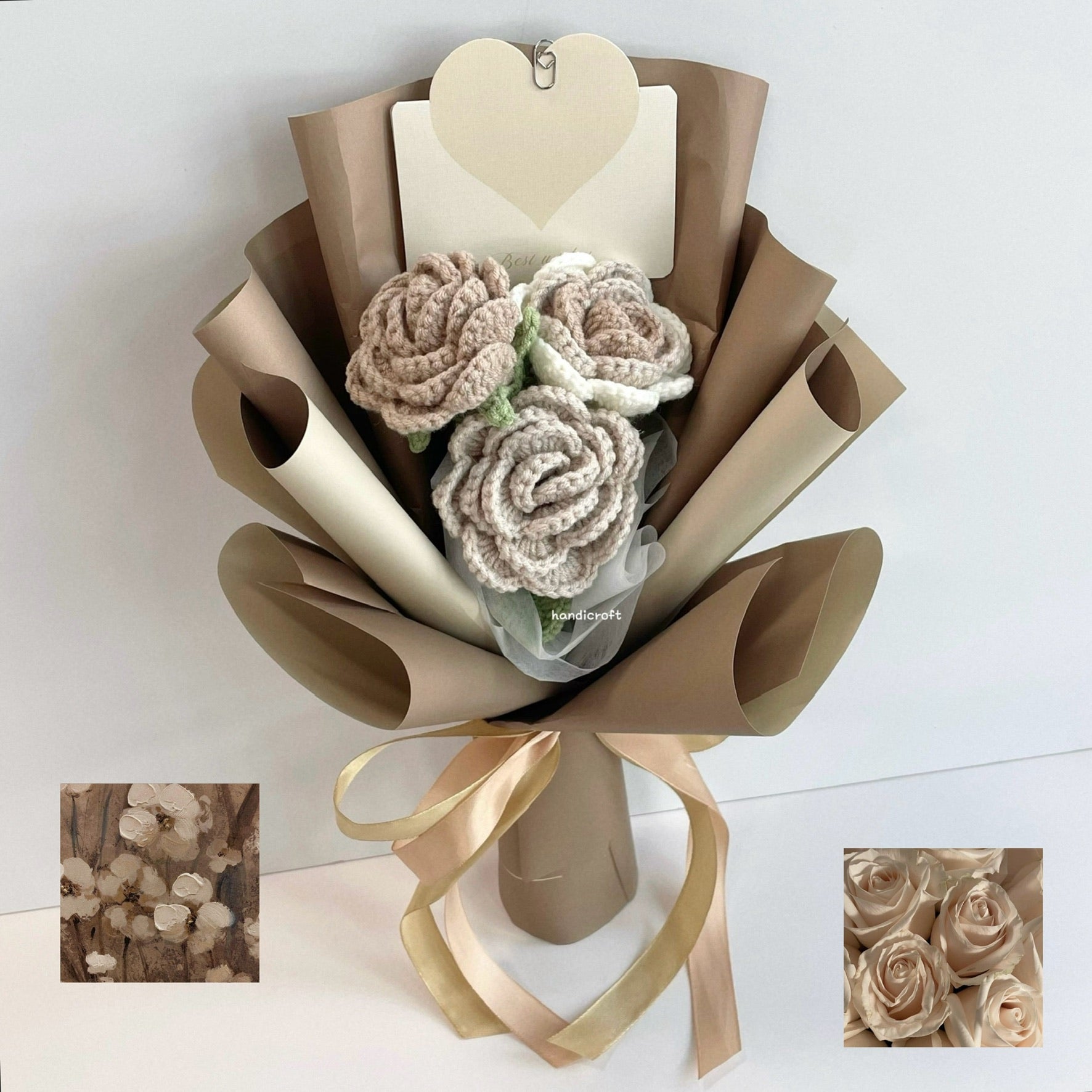 handicroft handmade crochet milk tea roses flower bouquet boba bloom