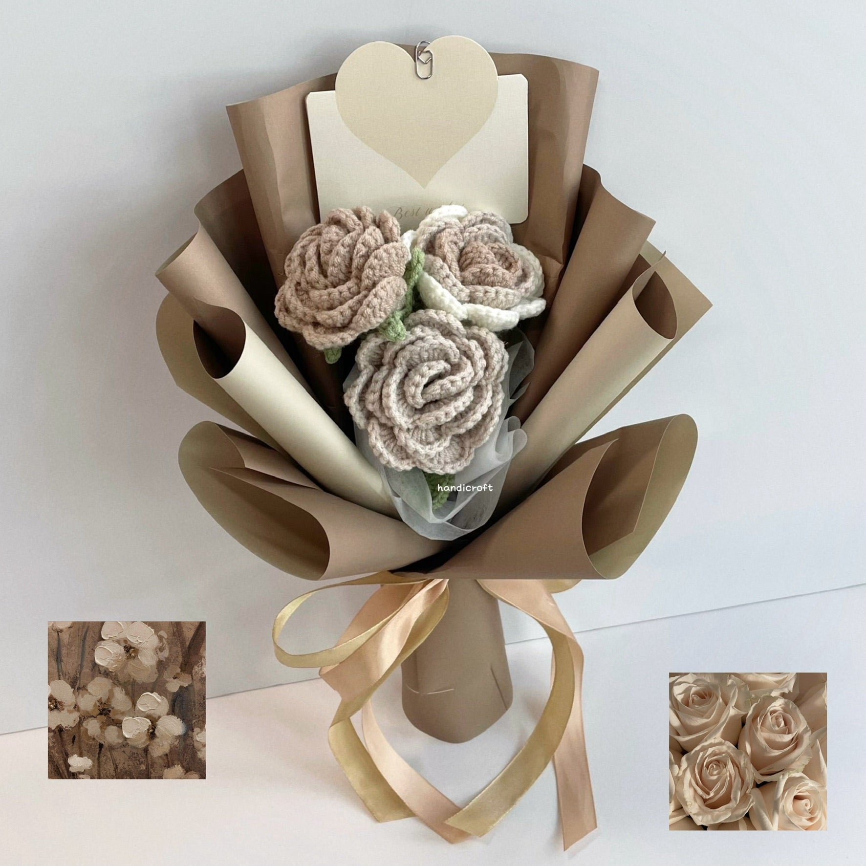 handicroft handmade crochet milk tea roses flower bouquet boba bloom