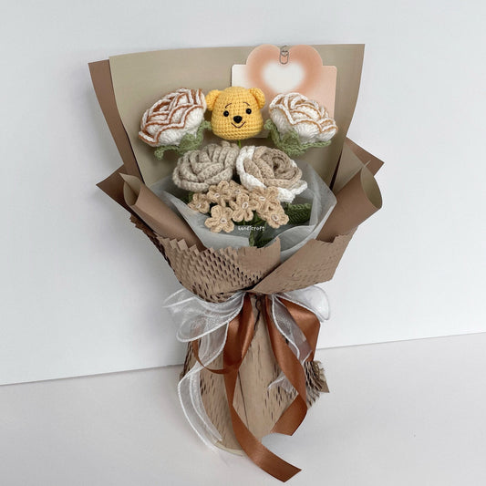 handicroft handmade crochet milk tea winnie the pooh flower bouquet pooh's honey latte